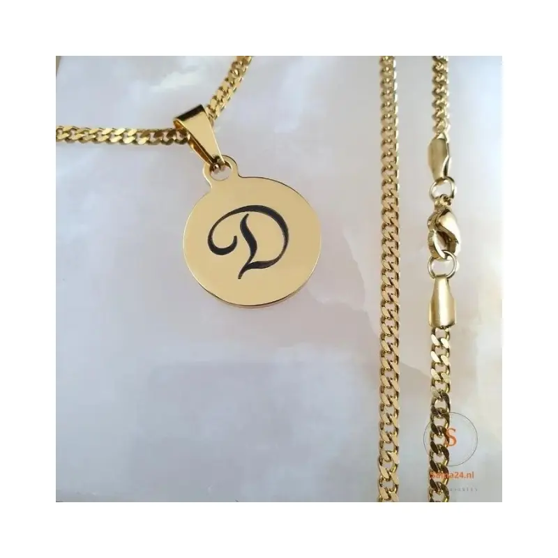 Bedel Initial graveren goudkleurig met ketting