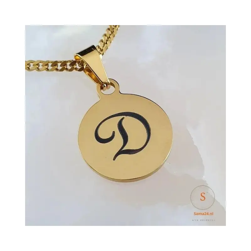 Bedel Initial graveren goudkleurig met ketting
