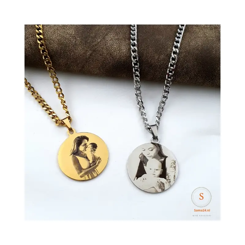 Bedel met foto gravure zilverkleurig mm met ketting