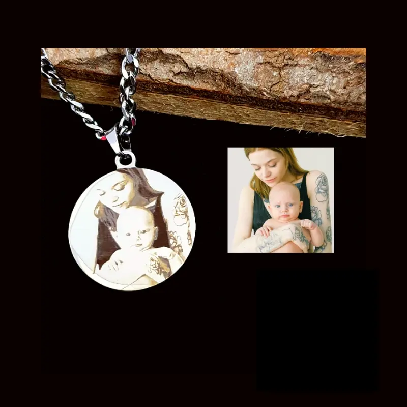 Bedel met foto gravure zilverkleurig mm met ketting