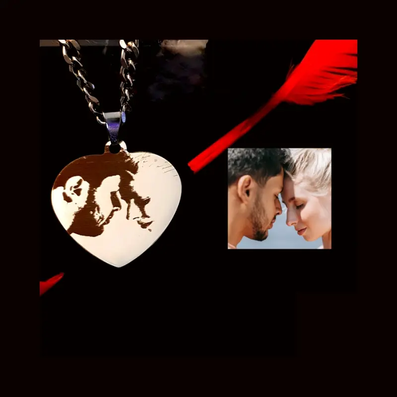 Bedel hart met foto graveren Titanium 35 mm met ketting